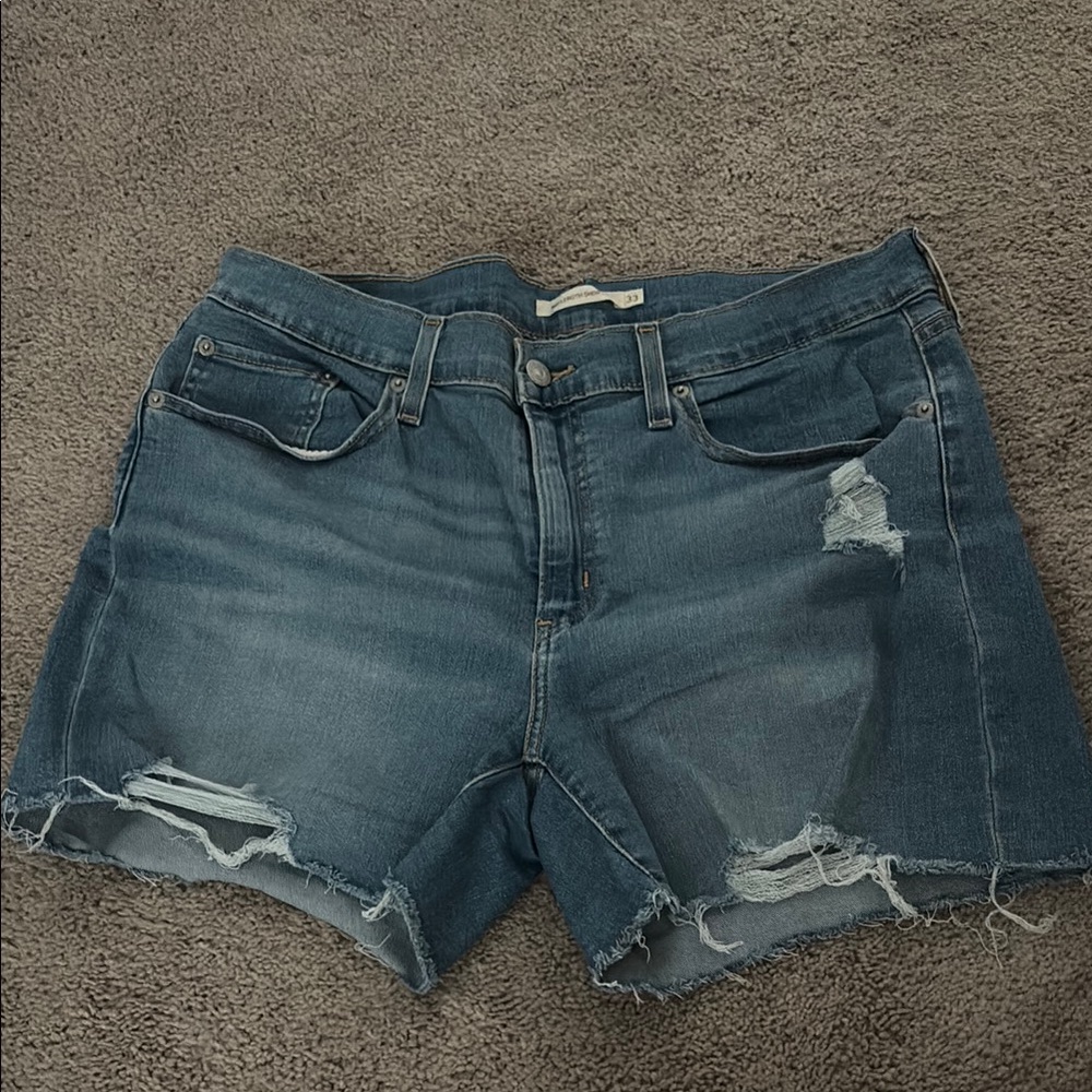 Levi’s Mid Length Women’s Distressed Denim Shorts - Dark Blue